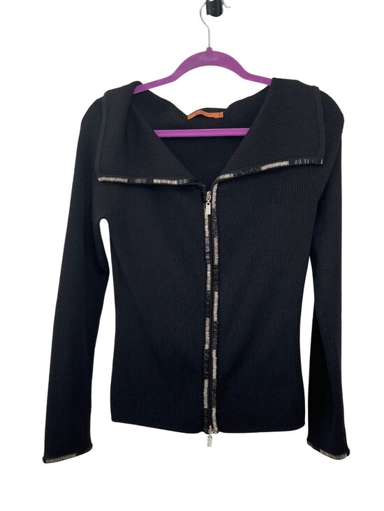 Belldini Sweaters - Belldini Black Zip Sweater Womens M Sequin Trim Stretch Used